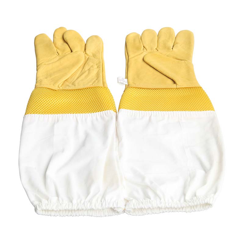 Hot Sale Beekeeping Gloves Protective Sleeves Breathable Yellow Short Mesh Sheepskin and Cloth for Apiculture Beekeepers