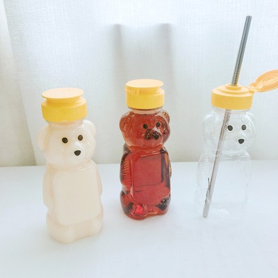 Honey Pet Plastic Bear Squeeze Bottle Food Grade 240ml 500ml Pet Plastic Squeeze Honey Bear Bottles with Flip Top Cap